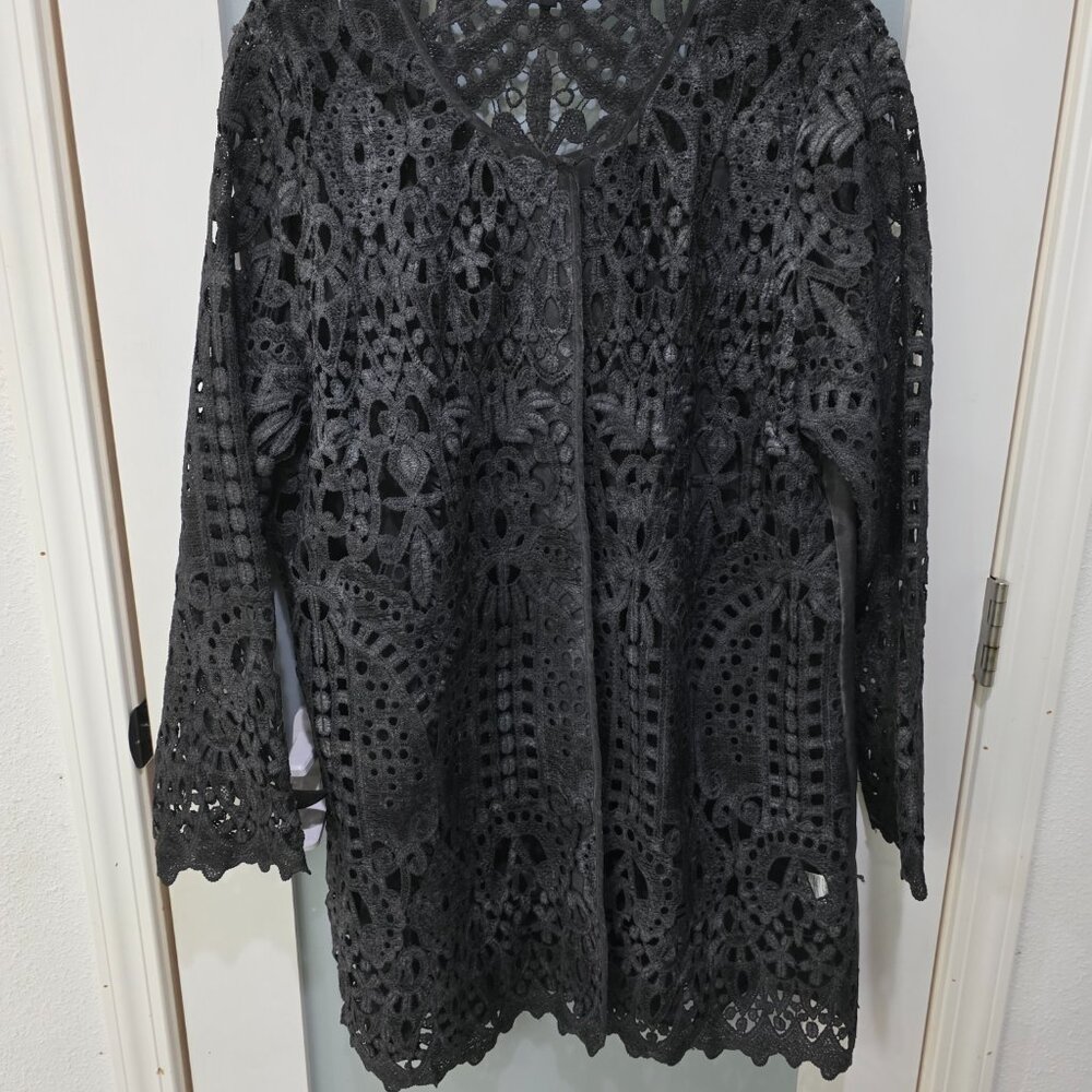 Picadilly Black Embroidered Jacket – Women’s XXL Open Front Lace Overlay - Picture 4 of 12